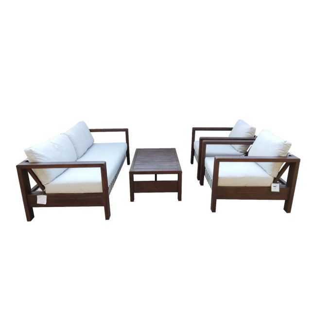Eurofar Zambra lounge set 4pcs ( 2x armchair bench coffee table) braided outdoor 30mm off white 2917285 large