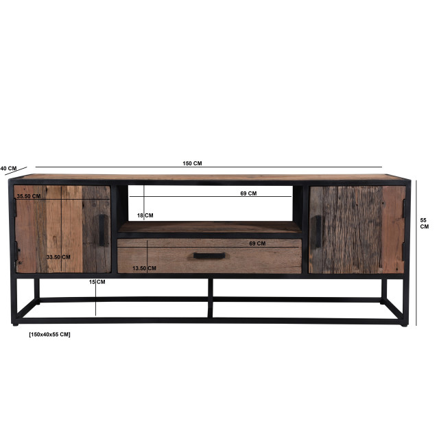 Livingfurn tv meubel dakota 150 cm riverwood / gecoat staal 2058847 large