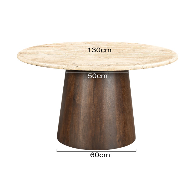 Livingfurn eetkamertafel valentino round 130cm mangohout / travertin 2834827 large