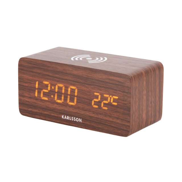 Karlsson wekker block w. phone charger led donker hout 2843972 large