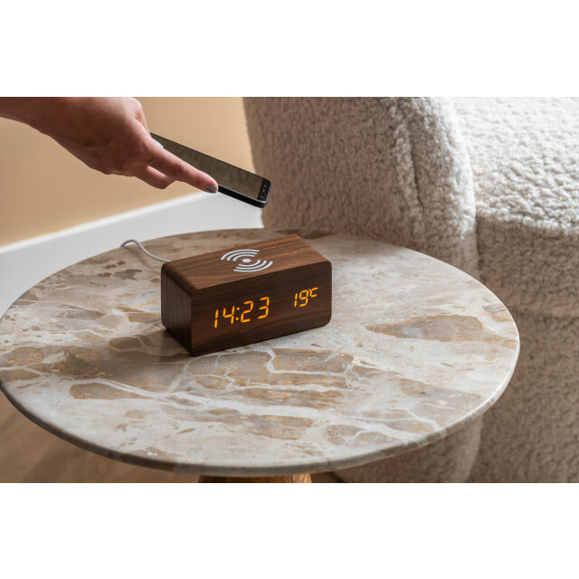 Karlsson wekker block w. phone charger led donker hout 2843972 large