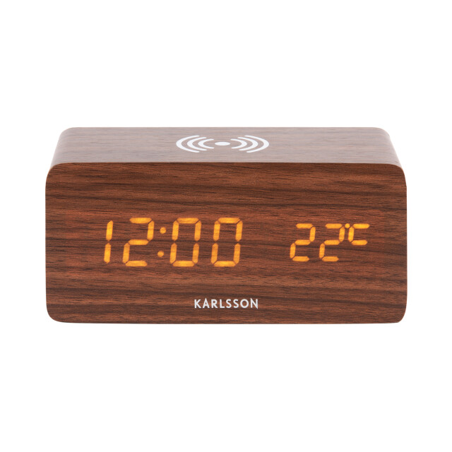 Karlsson wekker block w. phone charger led donker hout 2843972 large