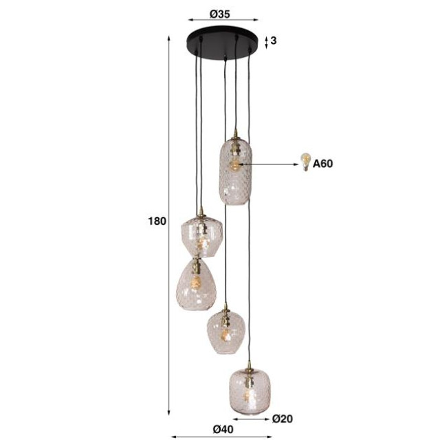 Hoyz hanglamp 5l patch pattern getrapt diamond glass 2917038 large