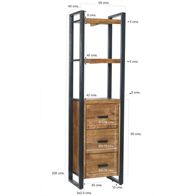 Livingfurn boekenkasten nairobi 3 laden 200cm mangohout 2059048 large