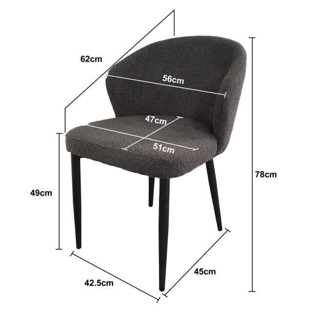 Livingfurn eetkamerstoel laura boucle antraciet stof / gecoat staal 2926170 large