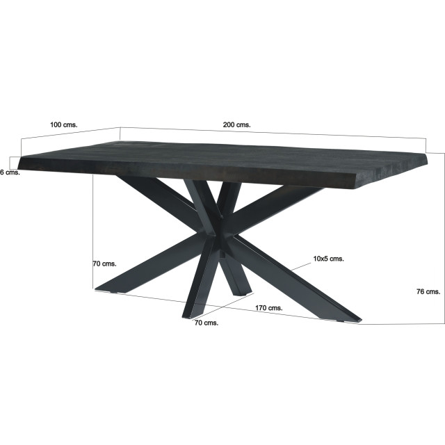 Livingfurn eetkamertafel norris tree 200x100x76 cm mangohout / gecoat staal 2926150 large