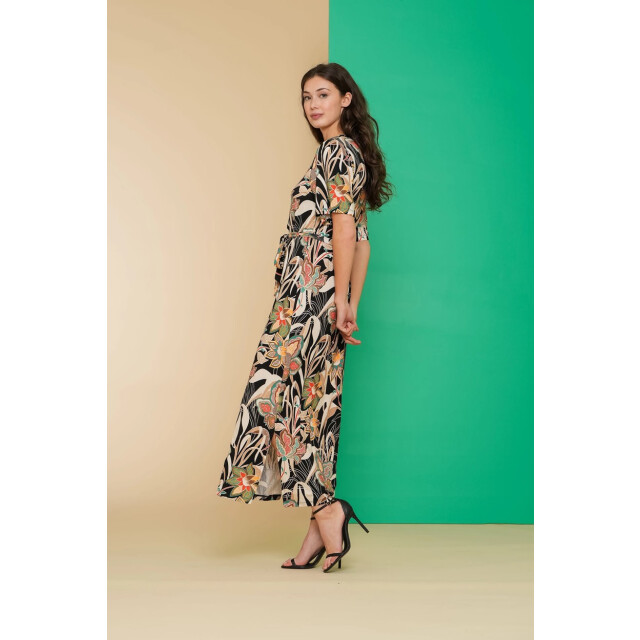 Geisha Dress v-neck aop ecru dessin 4409.08.0043 large