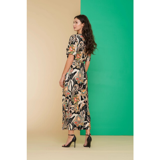 Geisha Dress v-neck aop ecru dessin 4409.08.0043 large
