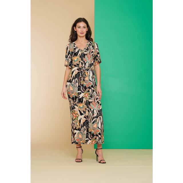 Geisha Dress v-neck aop ecru dessin 4409.08.0043 large