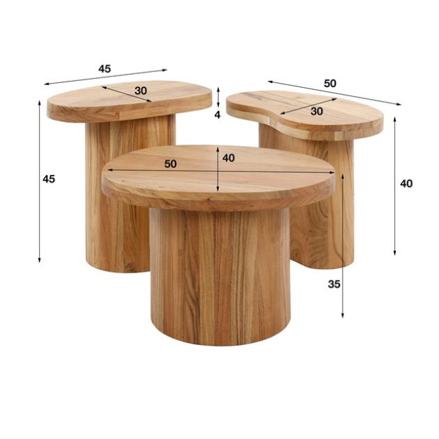 Hoyz salontafel set-3 shape massief acacia naturel 2917022 large