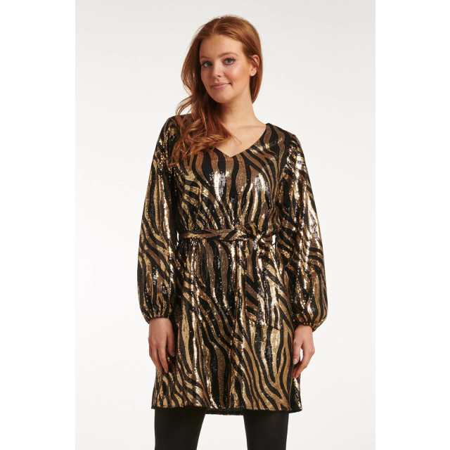 Smashed Lemon 23729-999-025 v-hals jurk met glitter zebra print in 23729-999-025 large