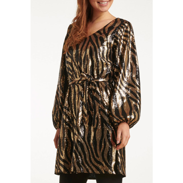 Smashed Lemon 23729-999-025 v-hals jurk met glitter zebra print in 23729-999-025 large