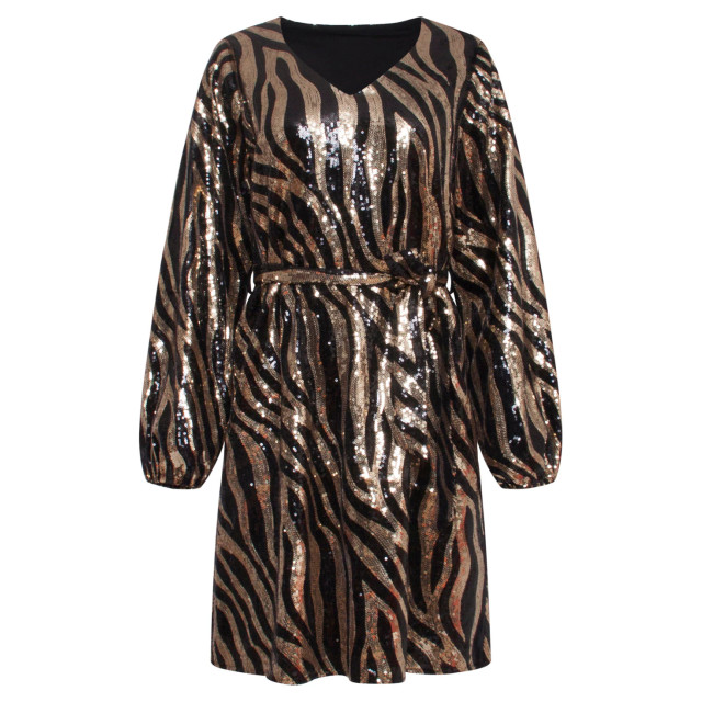 Smashed Lemon 23729-999-025 v-hals jurk met glitter zebra print in 23729-999-025 large