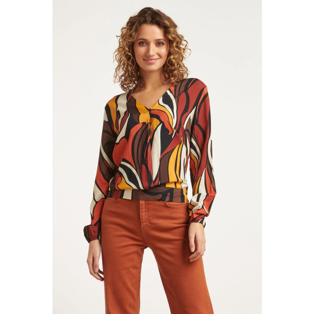 Smashed Lemon 23652 dames top met bruin oranje en gele grafisch print 23652-775-998 large