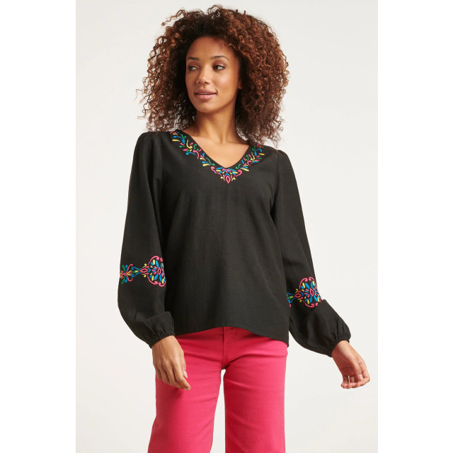 Smashed Lemon 23681 dames top zwart met boho borduursel en lange 23681-999-998 large