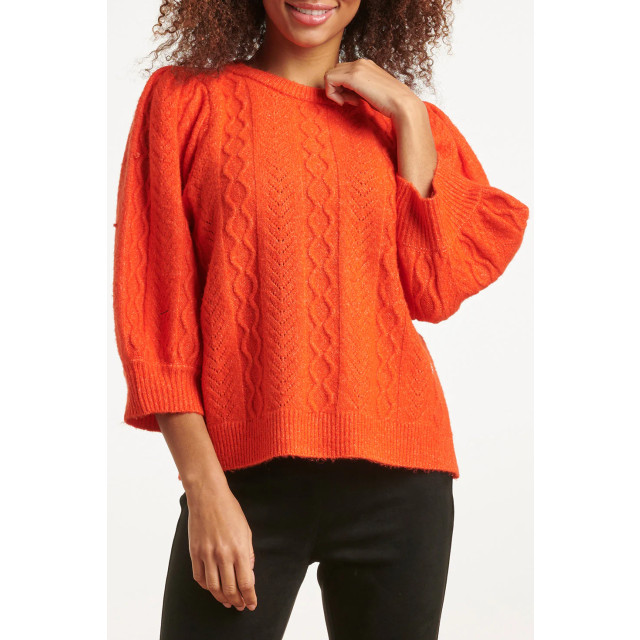 Smashed Lemon 23612 gestructureerde gebreide top met pofmouwen in fel 23612-250-4XL large