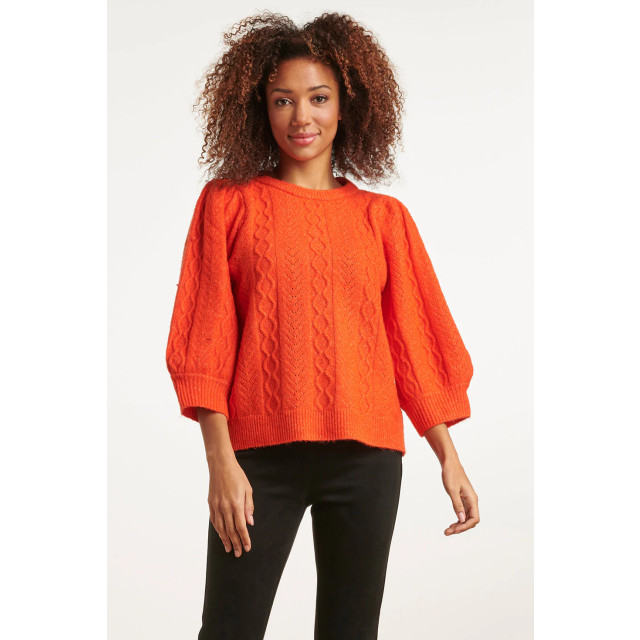 Smashed Lemon 23612 gestructureerde gebreide top met pofmouwen in fel 23612-250-4XL large