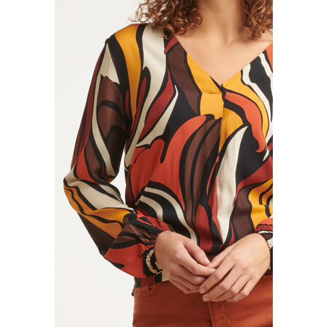 Smashed Lemon 23652 dames top met bruin oranje en gele grafisch print 23652-775-998 large