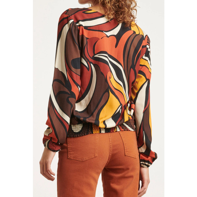 Smashed Lemon 23652 dames top met bruin oranje en gele grafisch print 23652-775-998 large