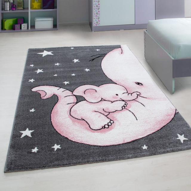 Muratap Kids olifant vloerkleed kinderkamer roze / grijs laagpolig- 160x230 cm 1129467 large