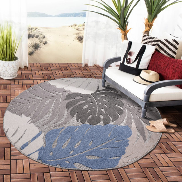 Muratap Binnen en buiten rond vloerkleed floral outdoor laagpolig tapijt 120 cm rond 2012116 large