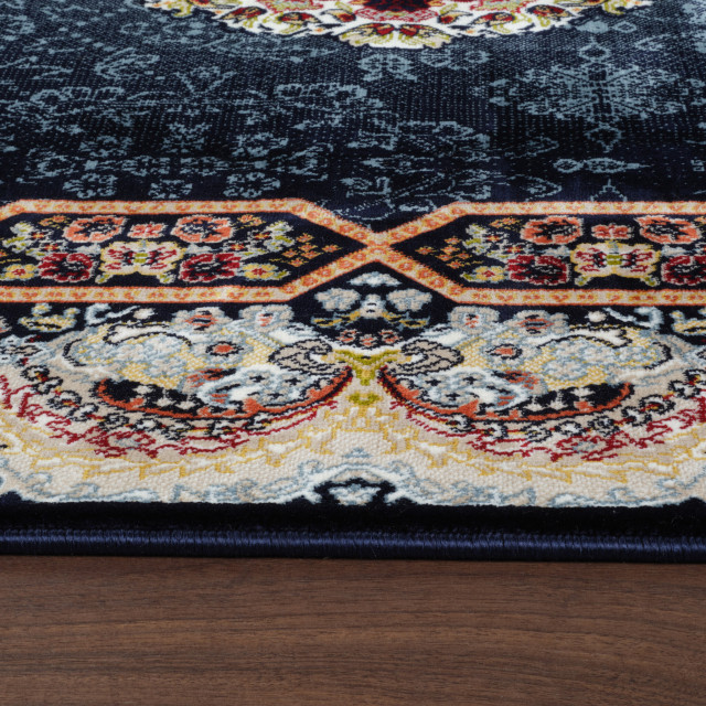 Muratap Isfahan oosters vloerkleed laagpolig klassiek vintage tapijt / navy / multi- 80x300 cm 2912161 large