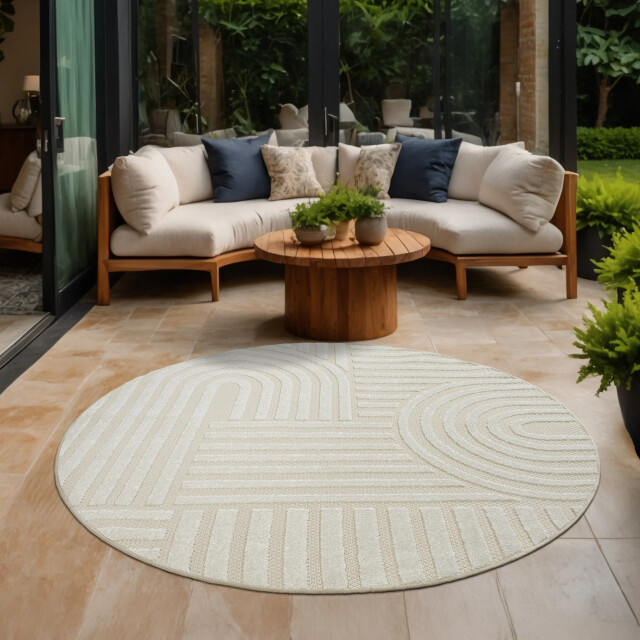 Muratap Berlin outdoor japandi rond - vloerkleed binnen en buiten laagpolig tapijt tuin- 200 cm rond 2925884 large