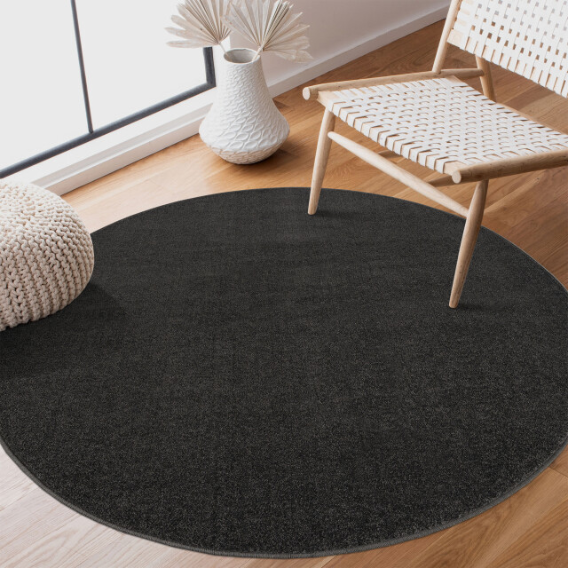 Muratap Uni rond effen laagpolig vloerkleed modern donker 240 cm rond 2884419 large