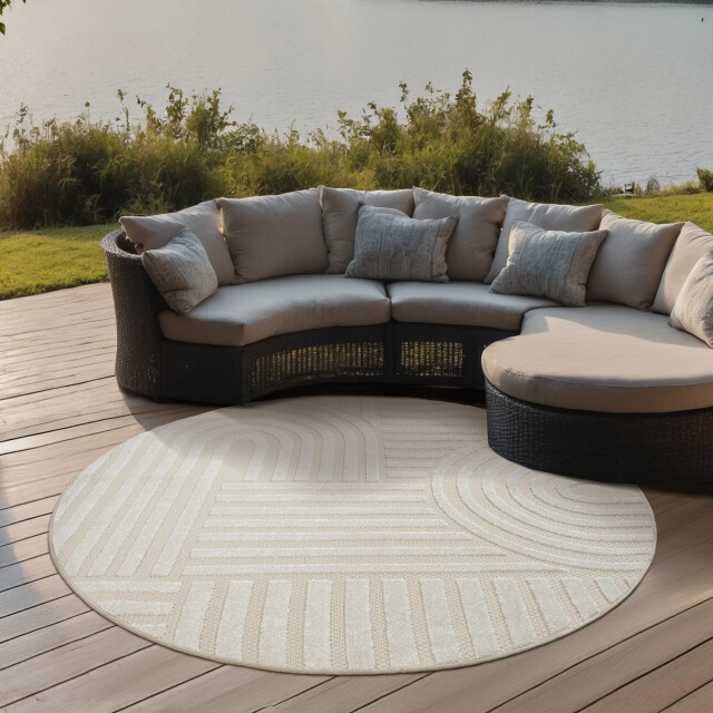 Muratap Berlin outdoor japandi rond - vloerkleed binnen en buiten laagpolig tapijt tuin- 200 cm rond 2925884 large