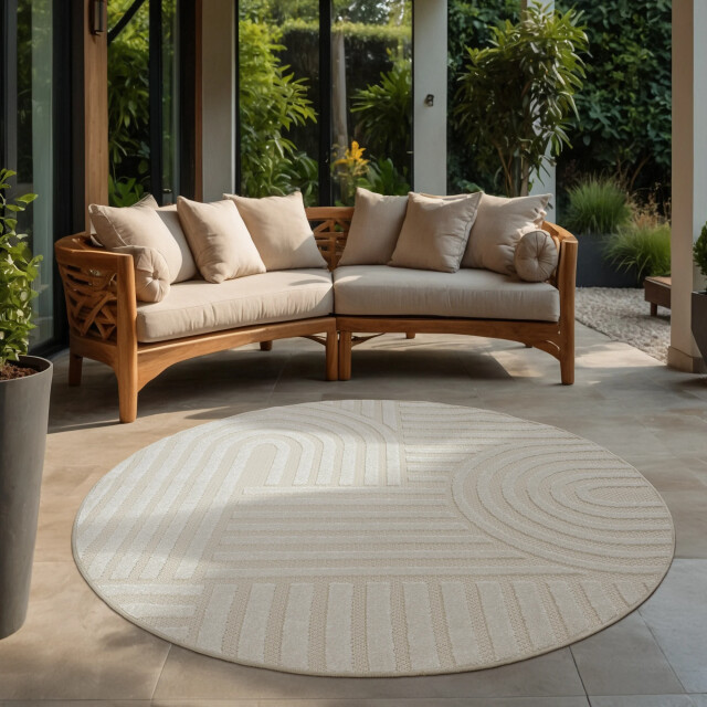 Muratap Berlin outdoor japandi rond - vloerkleed binnen en buiten laagpolig tapijt tuin- 200 cm rond 2925884 large