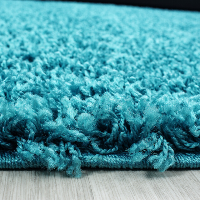 Muratap Basic rond shaggy vloerkleed turquoise hoogpolig- 200 cm rond 1128591 large