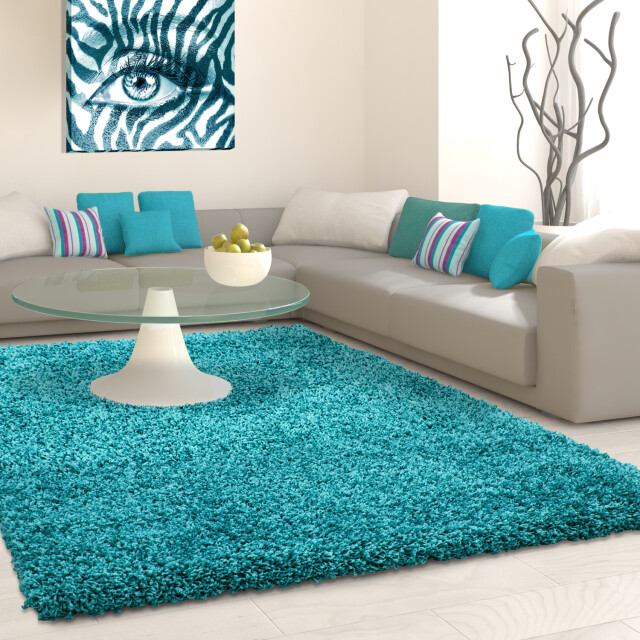 Muratap Basic shaggy vloerkleed turquoise hoogpolig- 80x150 cm 1128603 large
