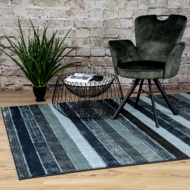 Muratap Greta stripe recycled vintage vloerkleed laagpolig groen- 200x290 cm 2413295 large