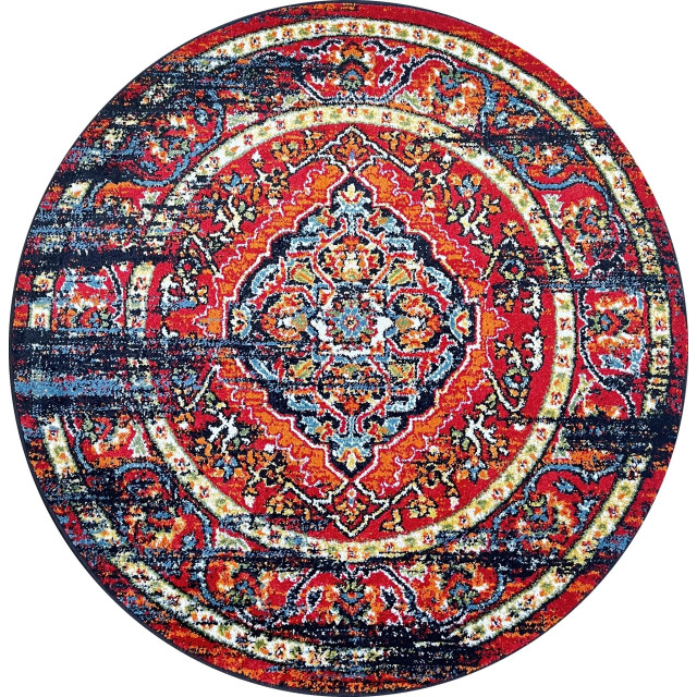 Muratap Vintage marrakech vloerkleed zwart / multi laagpolig- 160 cm rond 2926833 large