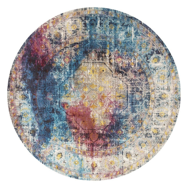 Muratap Picasso heriz vintage rond vloerkleed / blauw laagpolig- 300 cm rond 2438919 large