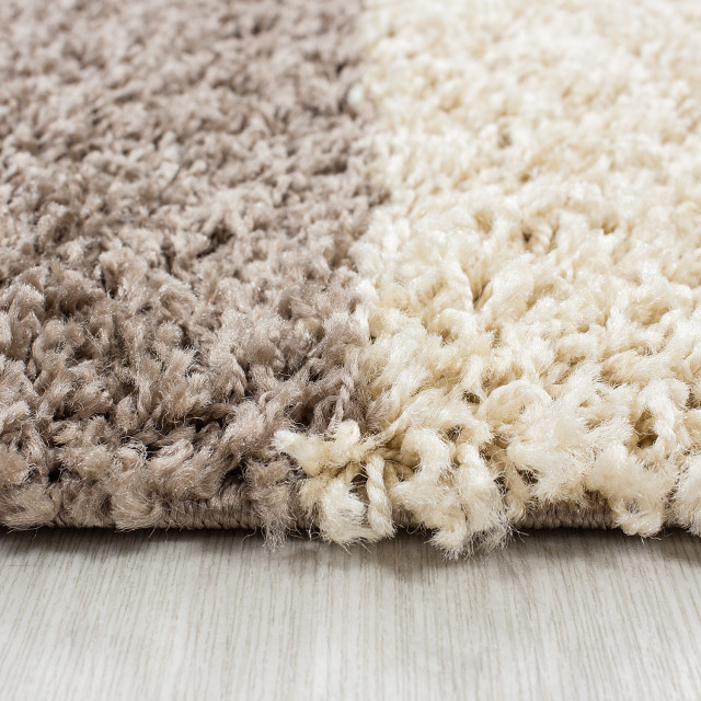 Muratap Basic shaggy geblokt vloerkleed / beige hoogpolig 80x150cm- 80x150 cm 2979303 large