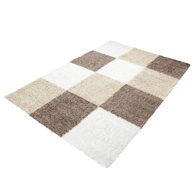 Muratap Basic shaggy geblokt vloerkleed bruin / beige hoogpolig- 60x110 cm 1128578 large