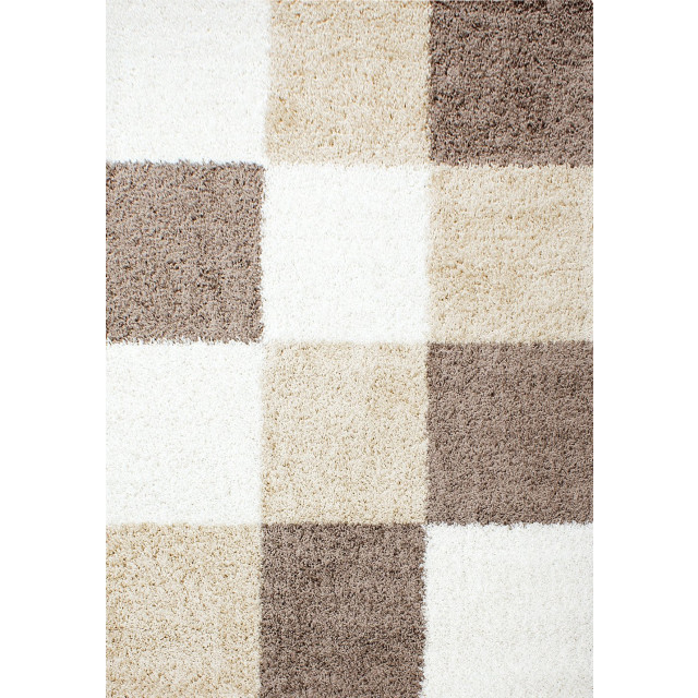 Muratap Basic shaggy geblokt vloerkleed / beige hoogpolig- 60x110 cm 1128578 large