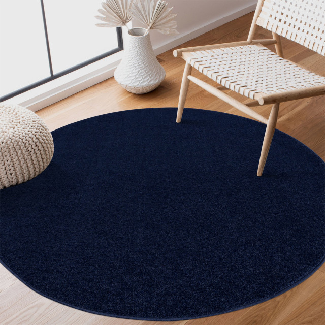 Muratap Uni rond effen laagpolig vloerkleed modern donker navy- 200 cm rond 2612327 large