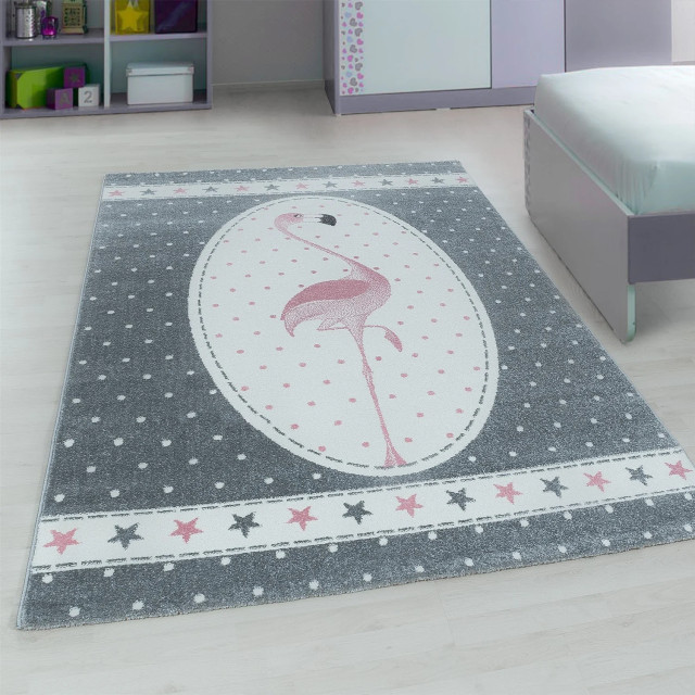 Muratap Kids flamingo vloerkleed kinderkamer grijs laagpolig- 80x150 cm 1129417 large