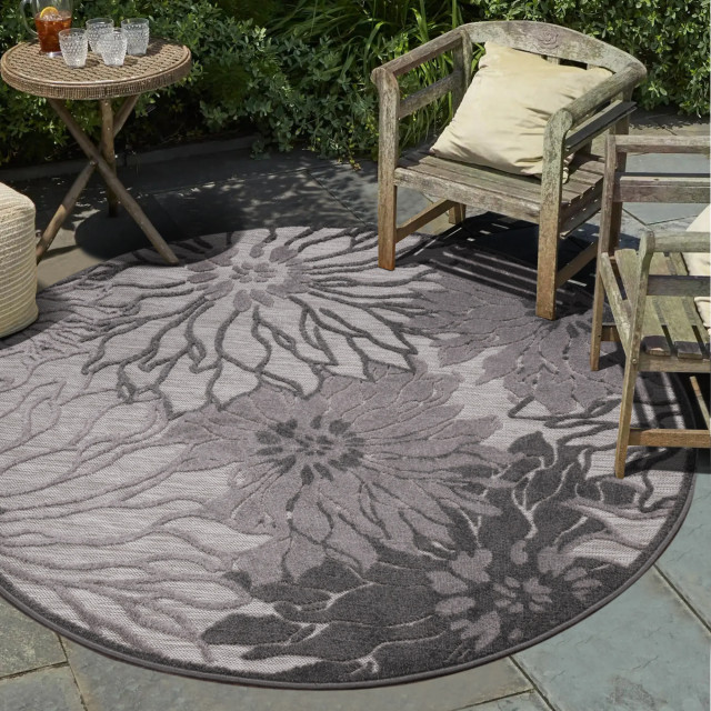 Muratap Binnen en buiten rond vloerkleed floral outdoor laagpolig tapijt 200 cm rond 2012034 large