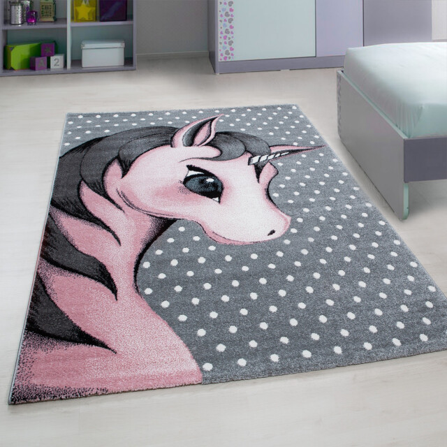 Muratap Kids eenhoorn vloerkleed kinderkamer roze / grijs laagpolig- 120x170 cm 1129446 large