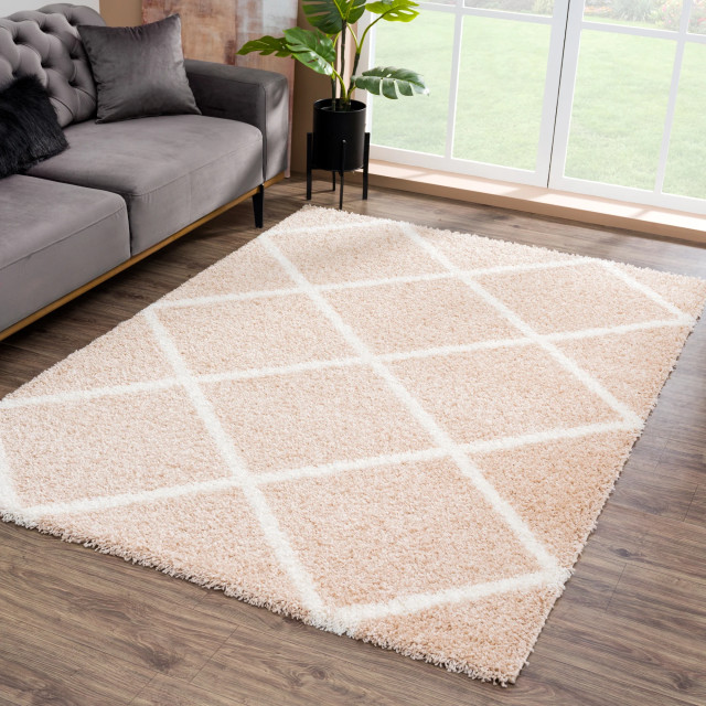 Muratap Madrid shaggy geruit vloerkleed creme hoogpolig- 80x150 cm 1751499 large