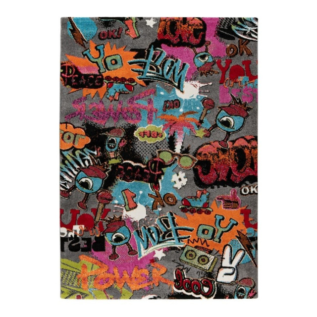 Muratap Freestyle graffiti vloerkleed laagpolig grijs 80x150 cm 2413330 large