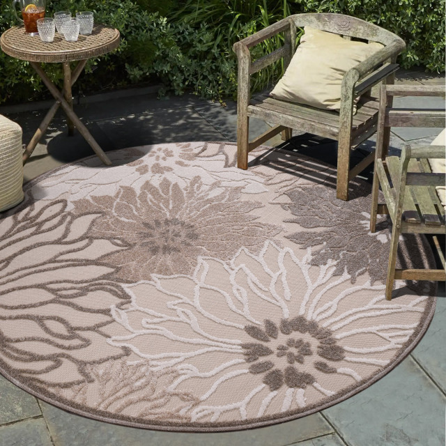 Muratap Binnen en buiten rond vloerkleed floral outdoor laagpolig tapijt 150 cm rond 2012045 large