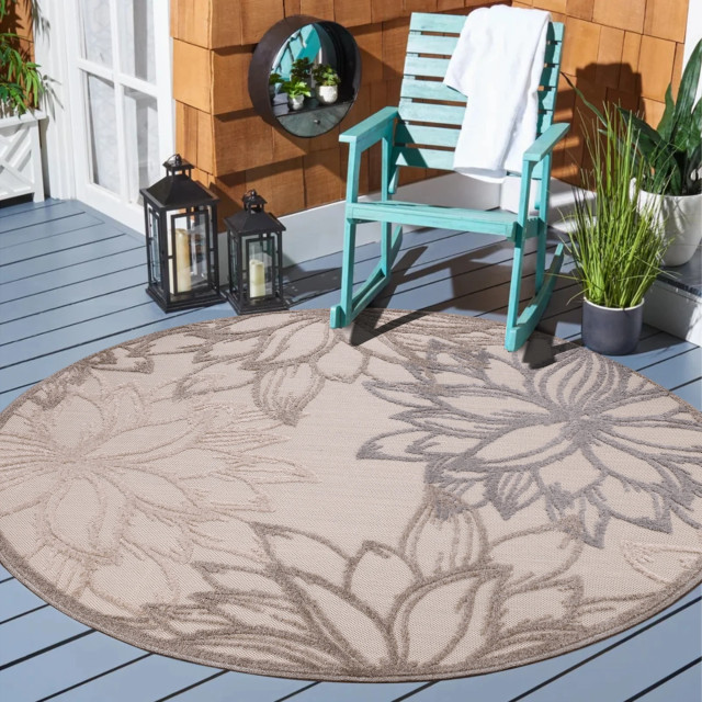 Muratap Binnen en buiten rond vloerkleed floral outdoor laagpolig tapijt 150 cm rond 2012065 large