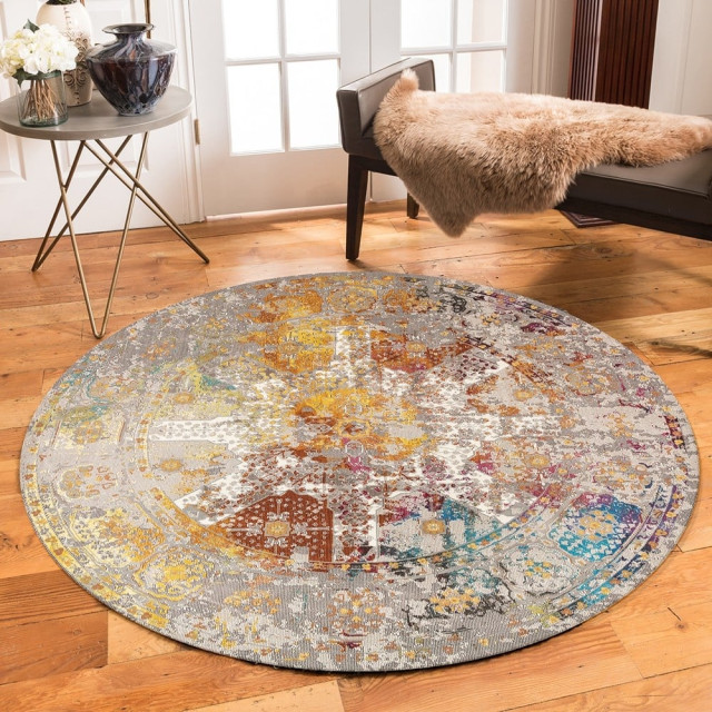 Muratap Picasso feraghan vintage rond vloerkleed / beige laagpolig- 200 cm rond 1130174 large