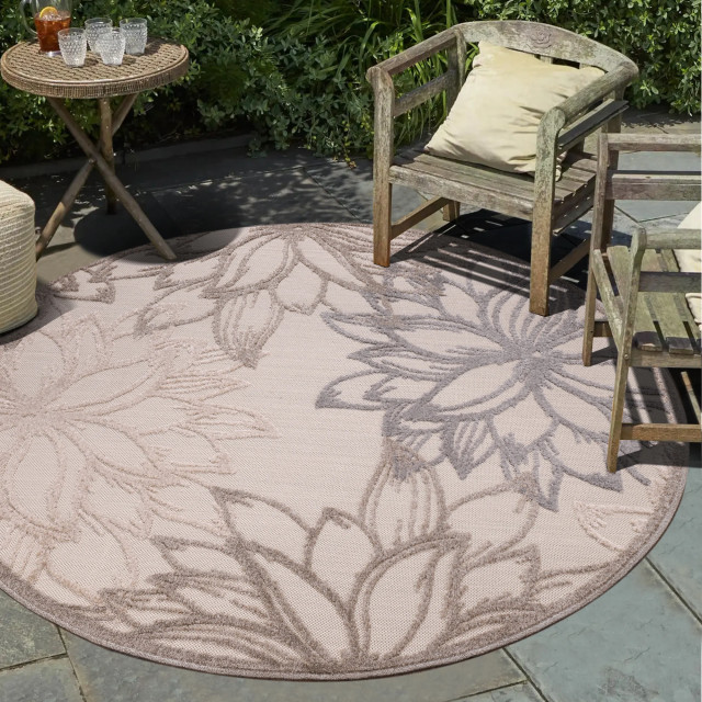 Muratap Binnen en buiten rond vloerkleed floral outdoor laagpolig tapijt 150 cm rond 2012065 large