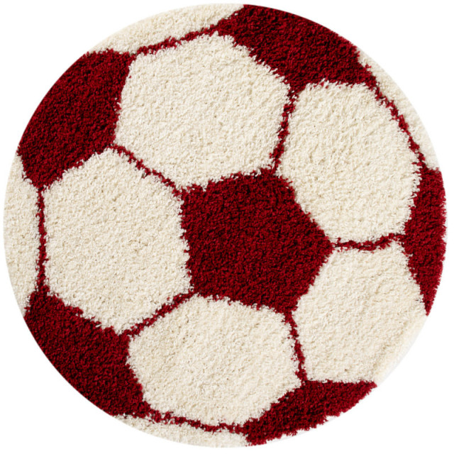 Muratap Fun voetbal kinderkamer rond vloerkleed hoogpolig rood wit- 120 cm rond 1282724 large