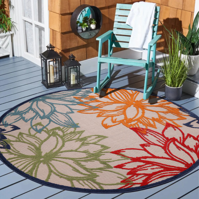 Muratap Binnen en buiten rond vloerkleed floral outdoor laagpolig tapijt 120 cm rond 2012076 large